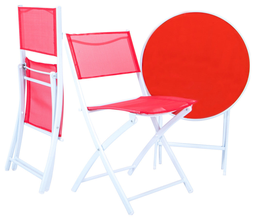 LeisureMod Outdoor Bistro Folding Table Chairs Set, Red