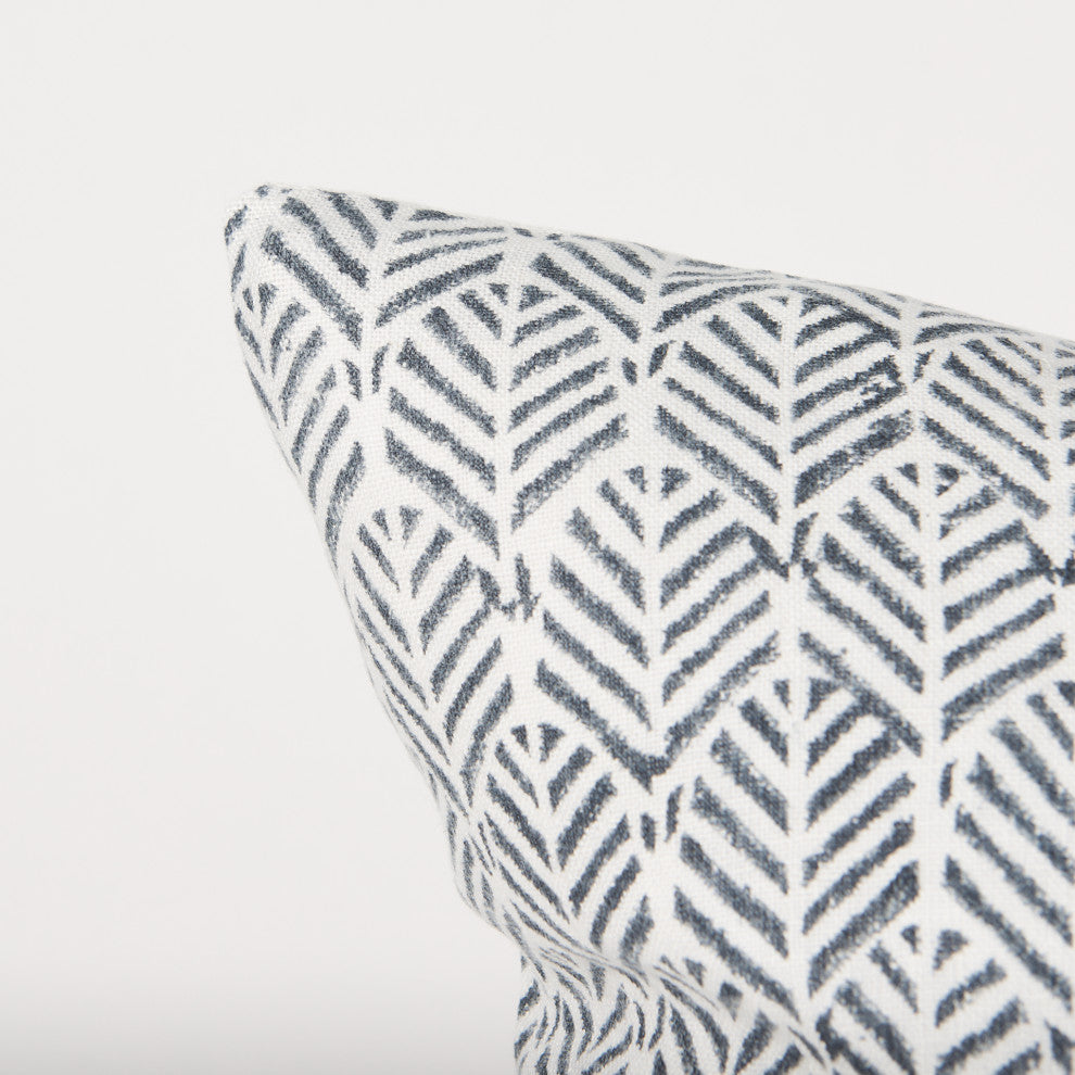 Jennelle Cream With Indigo Print Linen Square Decorative Pillow Cover