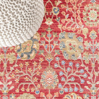India Flower Area Rug, Burgundy, 5x8