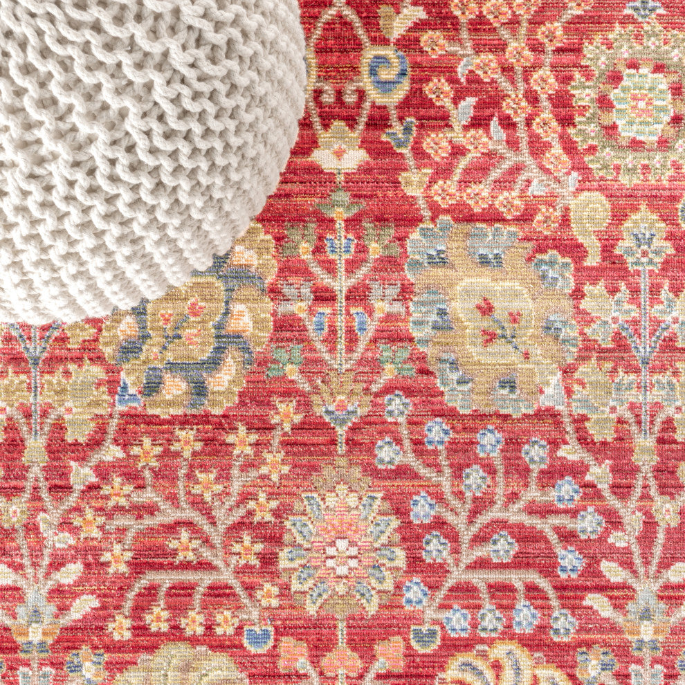 India Flower Area Rug, Burgundy, 5x8