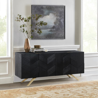 Lombard 4 Door Sideboard Buffet, Black Brushed Wood