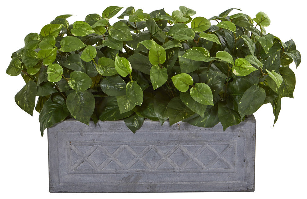 Nearly Natural Pothos Artificial Plant in Stone Planter