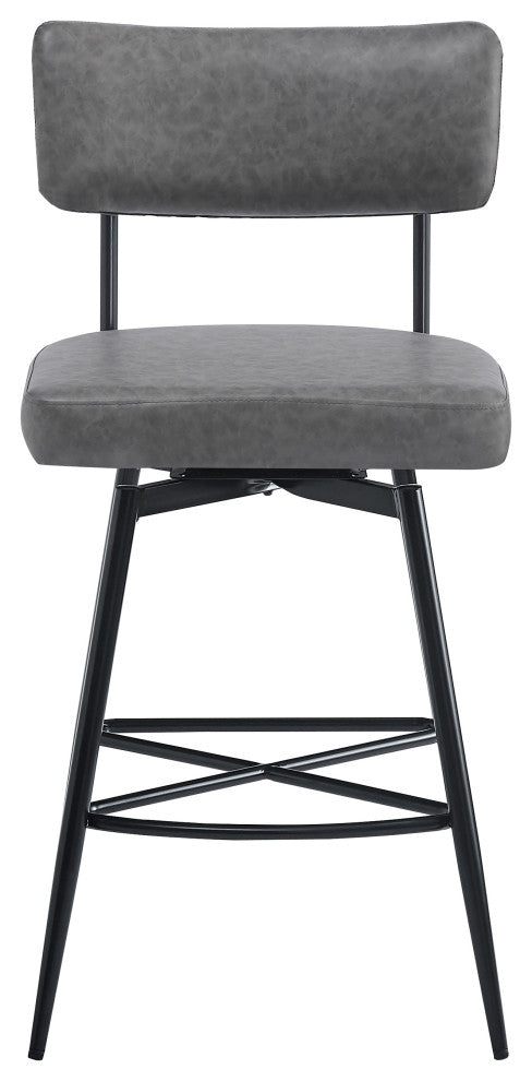 GDF Studio 26" Retro PU Leather Counter Stools, Metal Frame, Set of 2, Gray
