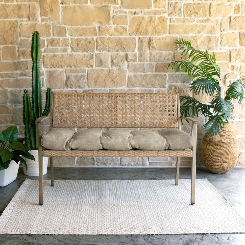 Sunbrella Canvas Indoor/Outdoor Tufted Bench Cushion, Taupe, 48x19x3"
