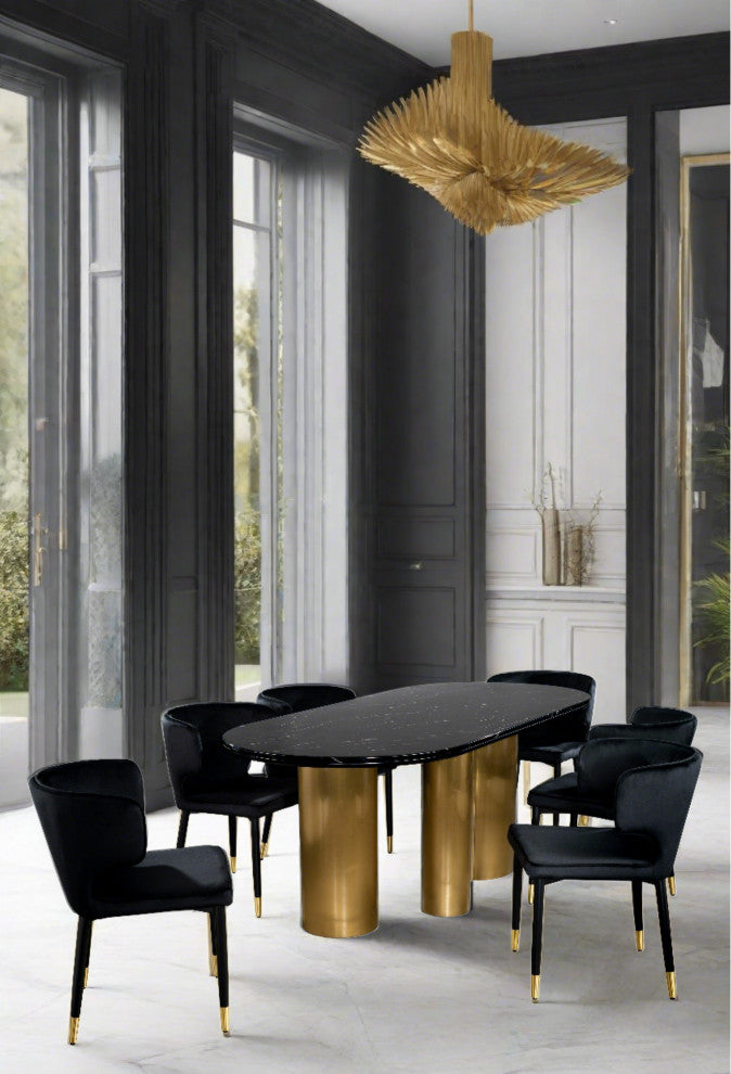 Balmain Oval Marble Top Dining Table for 6, Gold and Black