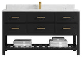 Parker 60" Single Sink Bath Vanity, Black 1.5" Empira White Quartz