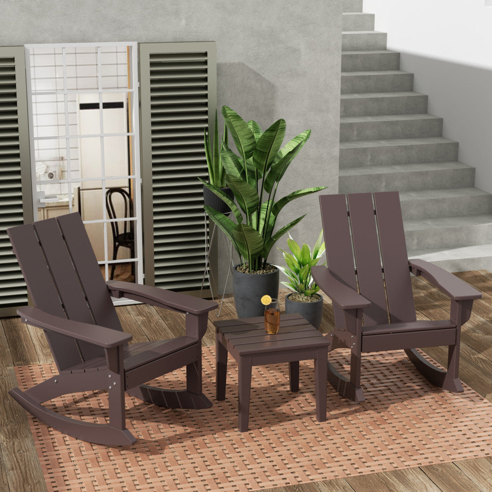WestinTrends 3PC Outdoor Patio Adirondack Rocking Chair, Side Table Set, Dark Brown
