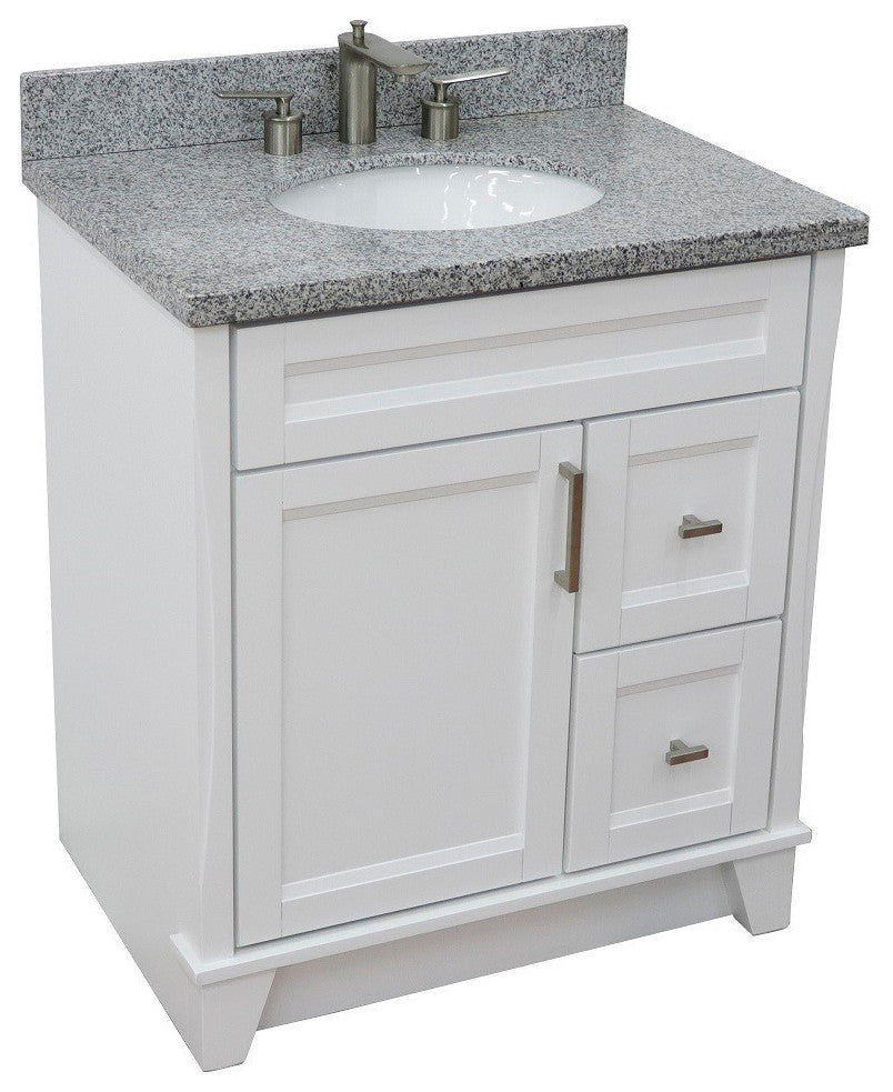 31" Single Sink Vanity, White Finish With Gray Granite With Oval Sink