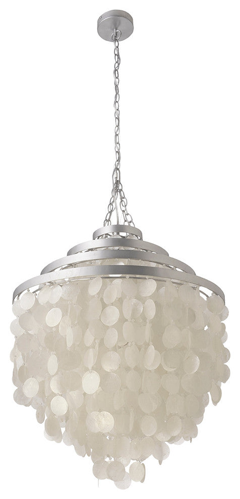 Round Chandelier With Capiz Shells, White