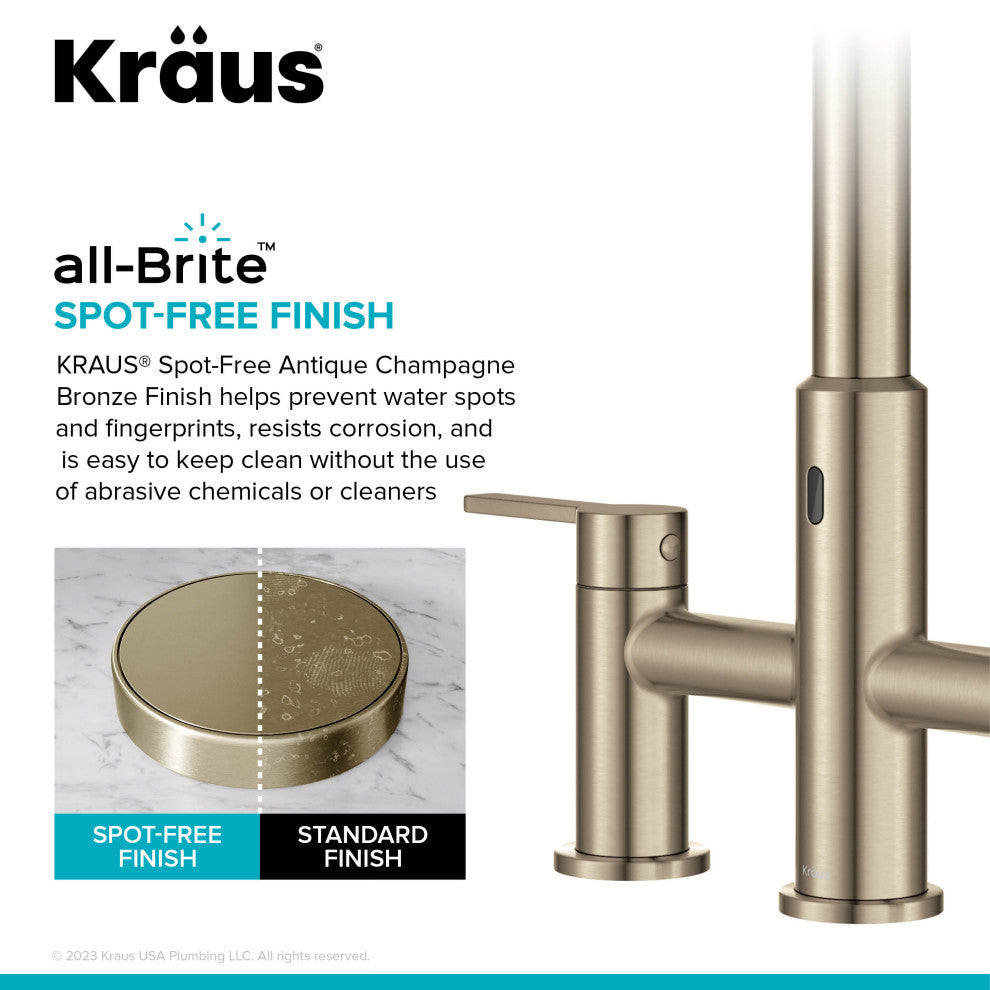 KRAUS Oletto Touchless Sensor Bridge Kitchen Faucet w Pulldown Sprayhead SFACB