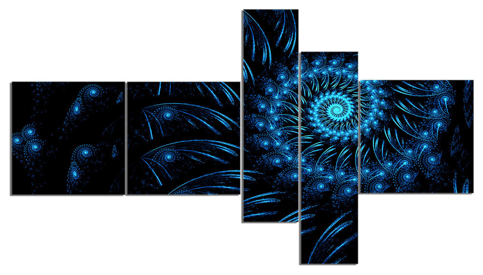 Endless Spiral Snail Blue, Abstract Canvas art print, 60"x32", 5 panels