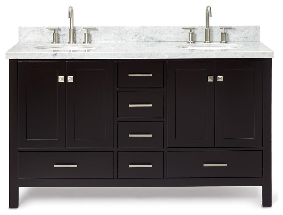 ARIEL Cambridge 61" Double Oval Sink Bathroom Vanity Espresso With Marble Top