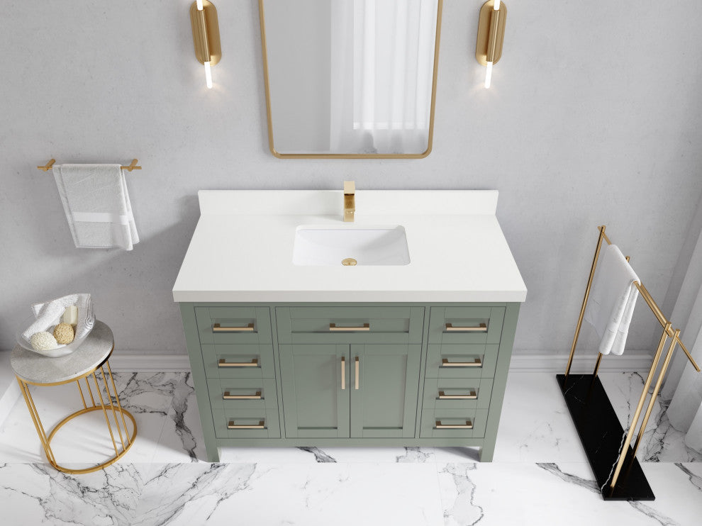 Cambridge 48" Single Sink Bath Vanity in Evergreen 2" White Quartz