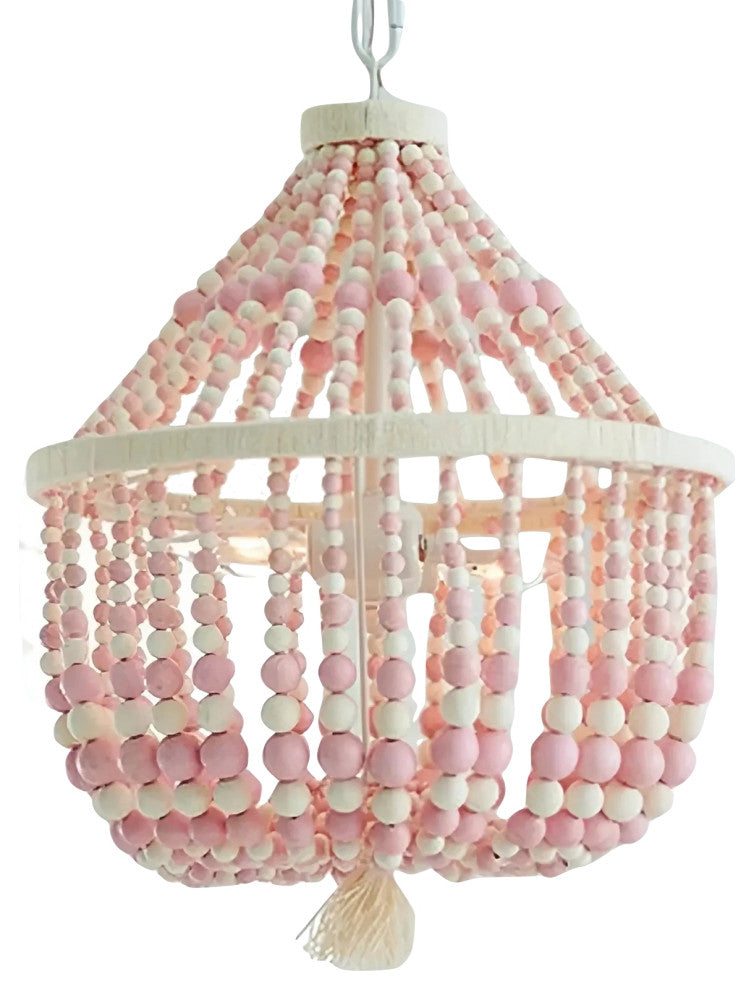 Modern Pink/Beige Wood Led Pendant Lamp For Bedroom, Kitchen, Pd913