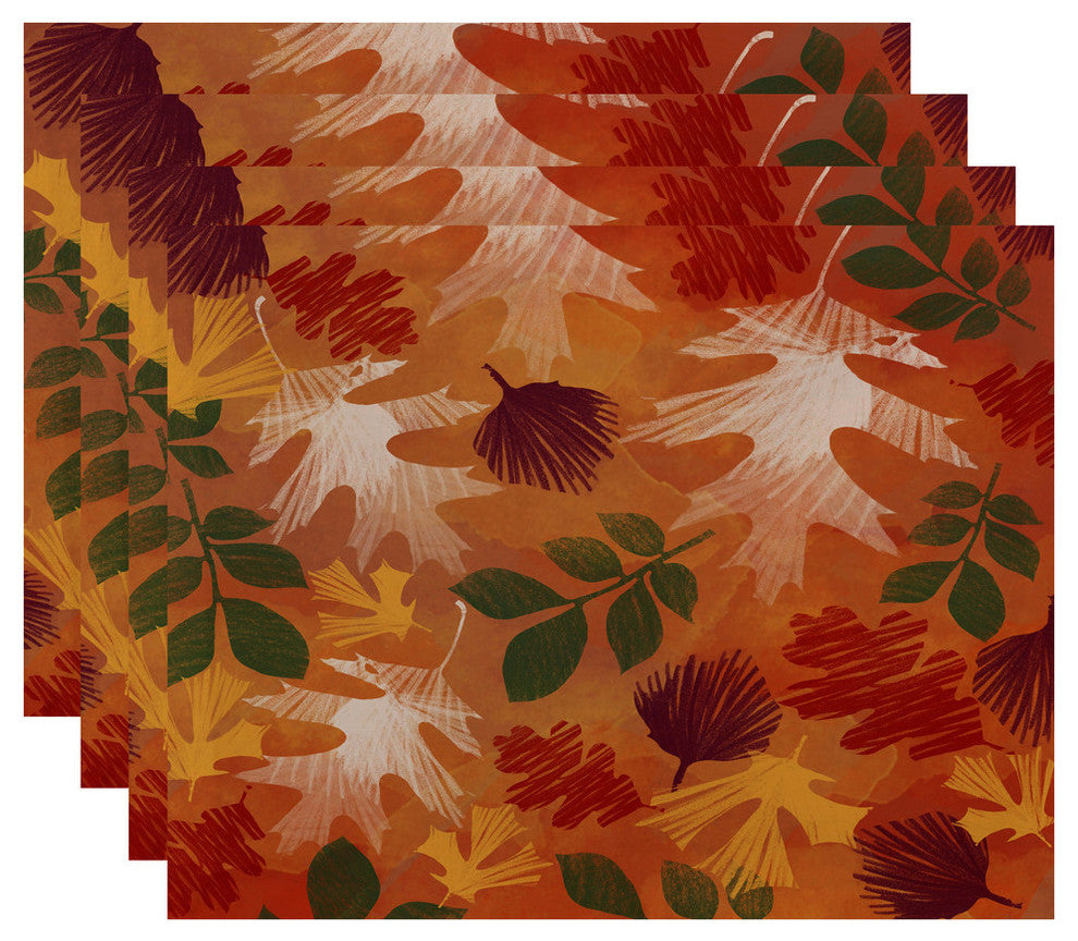 Watercolor Leaves Floral Print Placemat, Set of 4, Rust