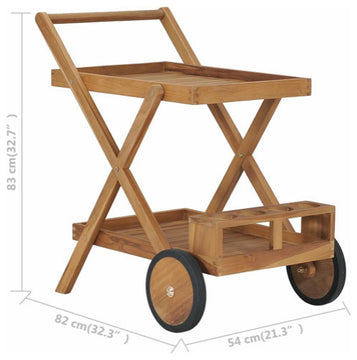vidaXL Solid Teak Wood Tea Trolley Kitchen Dining Room Serving Beverage Cart
