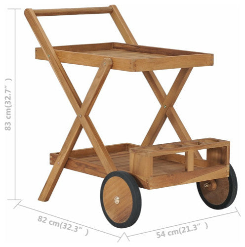 vidaXL Solid Teak Wood Tea Trolley Kitchen Dining Room Serving Beverage Cart