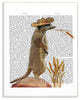 Meerkat in a Cowboy Hat Book Page Oversized Wall Plaque Art, 13"x19"