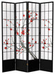 7' Tall Cherry Blossom Shoji Screen, Black, 4 Panels