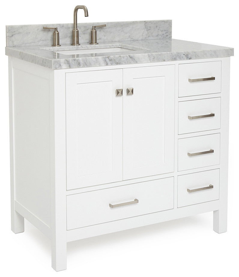 ARIEL Cambridge 37" Left Rectangle Sink Bathroom Vanity with Marble Top