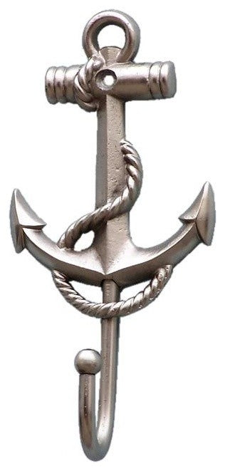 Brushed Nickel Anchor and Rope With Hook 7"