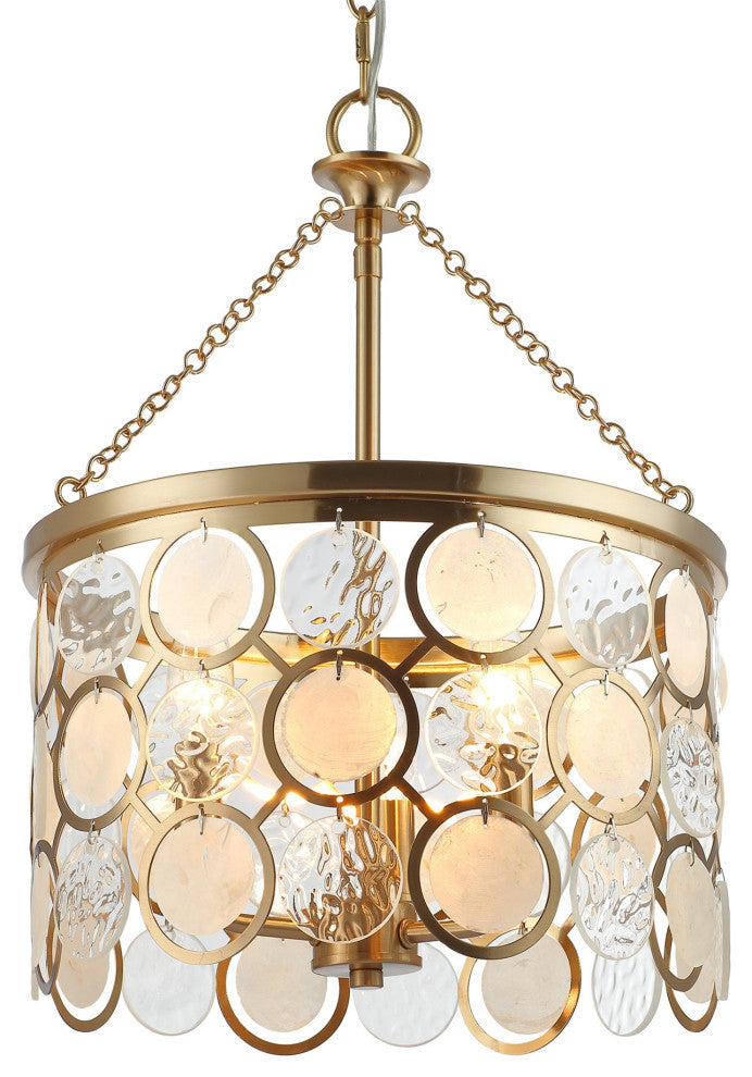 Kira Home Estelle 18" Chic Crystal Pendant Chandelier, Wavy Glass, Capiz Shell