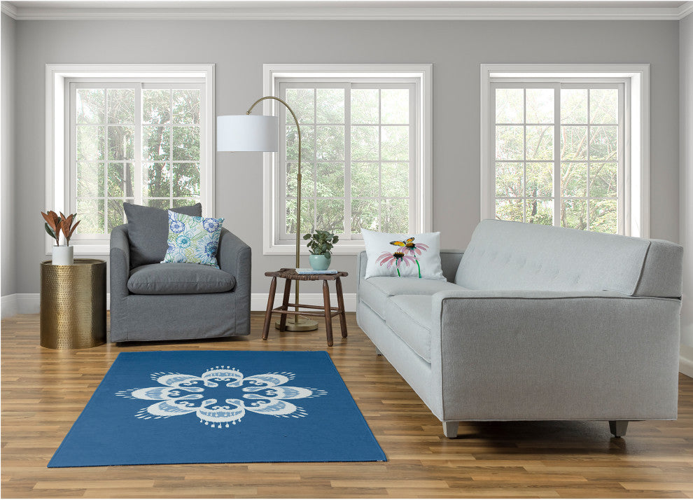 Ikat Mandala Chenille Rug, Blue, 4'x6'