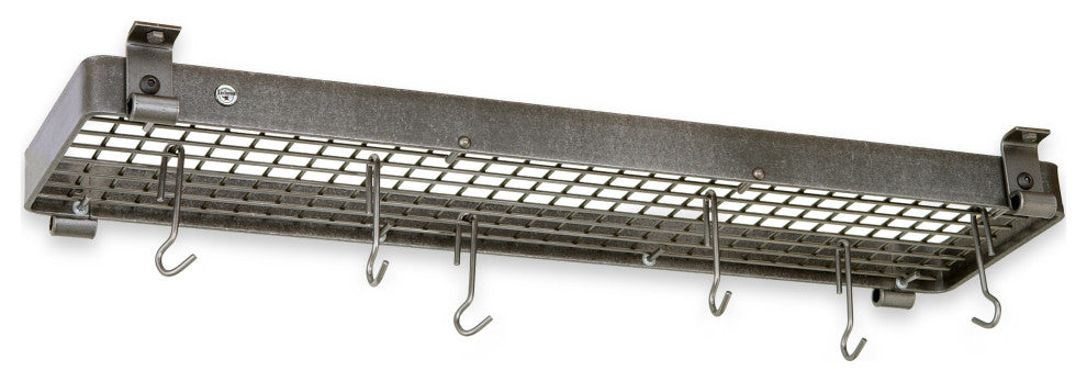 Handcrafted 36" Narrow Flush Mounted Ceiling Rack w 12 Hooks Hammered Steel