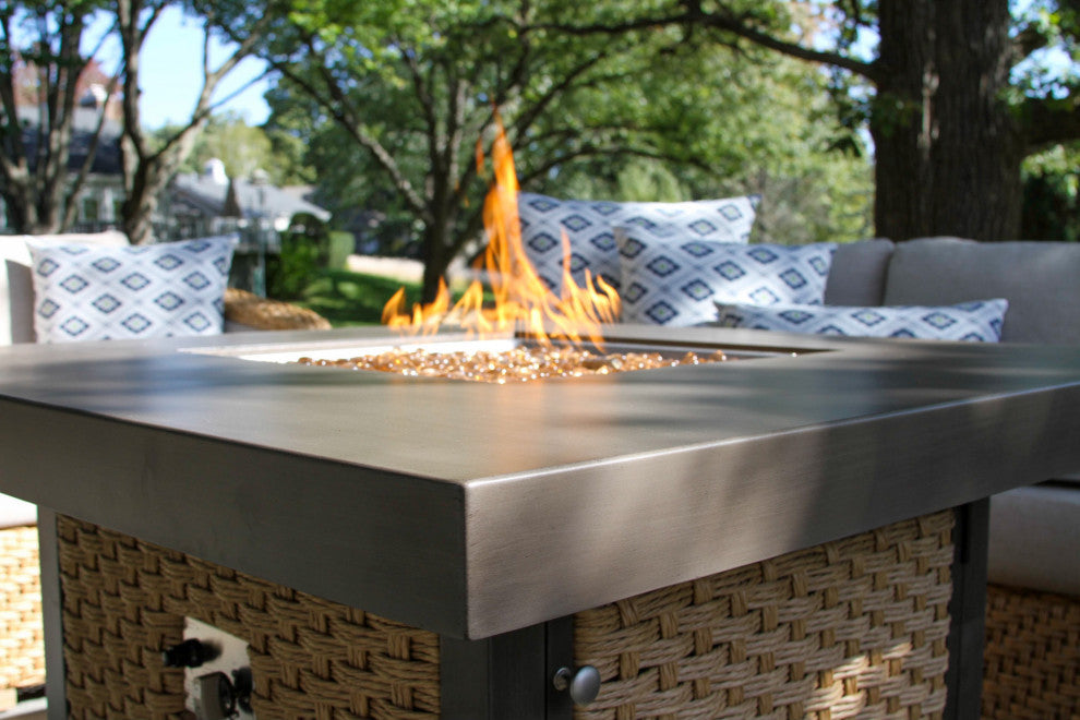 Square Natural-Toned Wicker Fire Pit