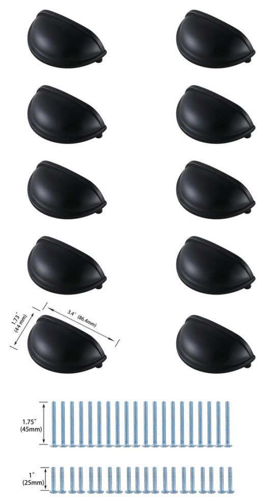 3" Center To Center Matte Black Modern Zinc Alloy Cabinet Pull, Pack