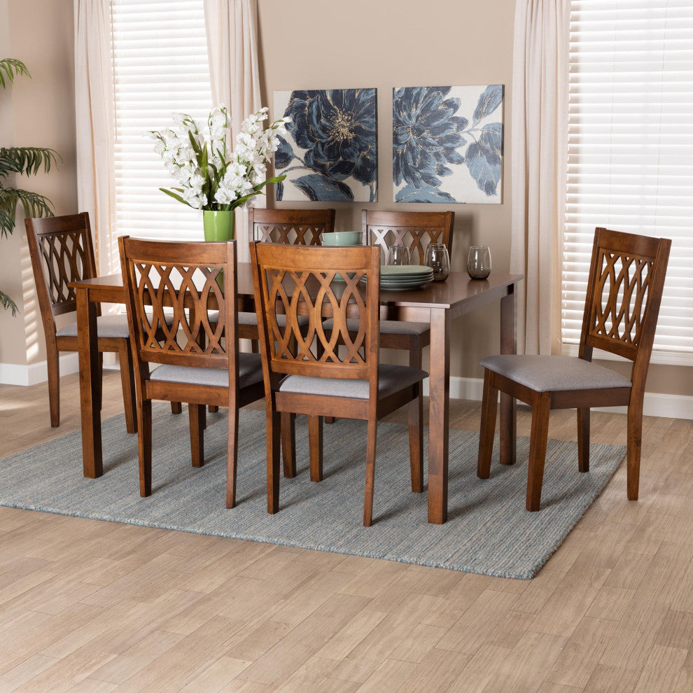 Denia Dining Collection, Gray/Walnut Brown, 7-Piece Dining Set