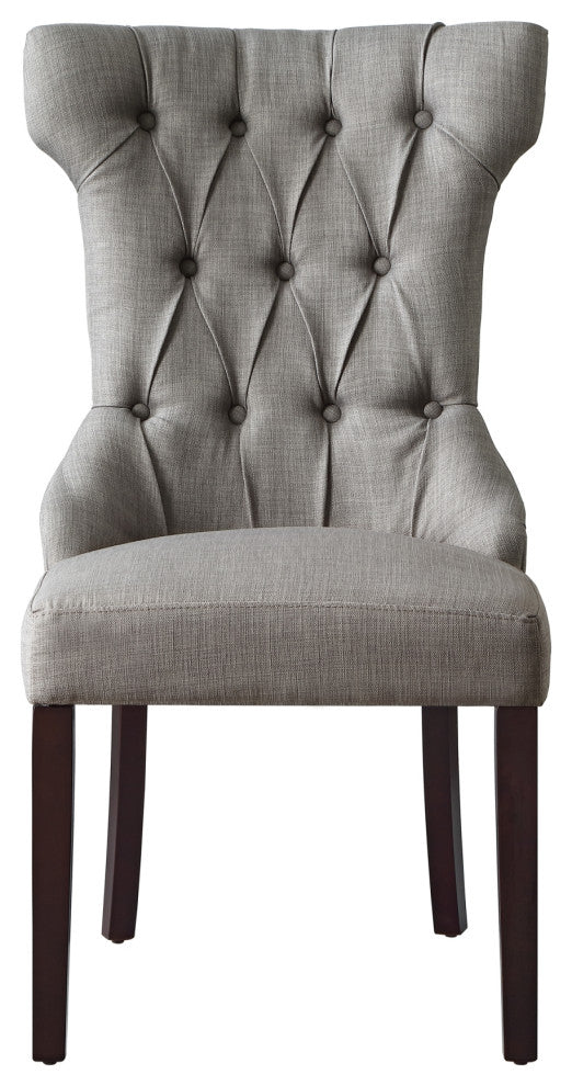 Natalia Wingback Button Tufted Dining Chair, Set of 2, Light Gray Linen