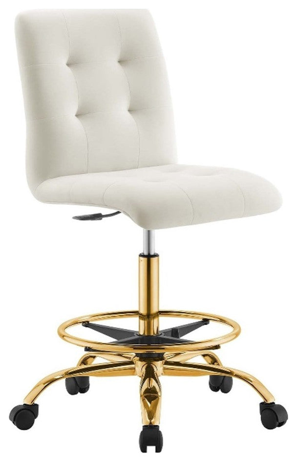 Modway Prim Metal and Performance Velvet Armless Drafting Chair in Gold/Ivory