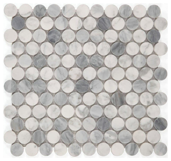 Mosaic Tile Marble Penny Coin Series, Gray White Matte