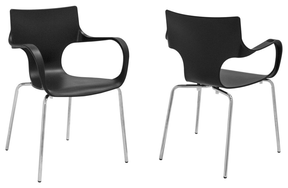 Mod Made Phin Modern Plastic Dining Side Chair, Set of 2, Black
