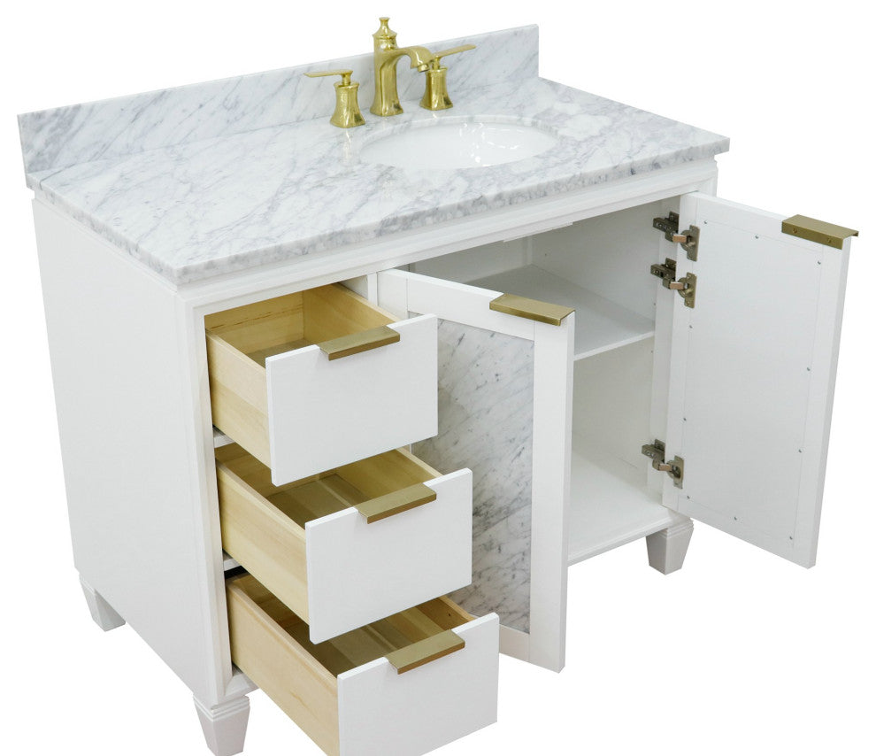 43" Single Vanity, White Finish With White Carrara