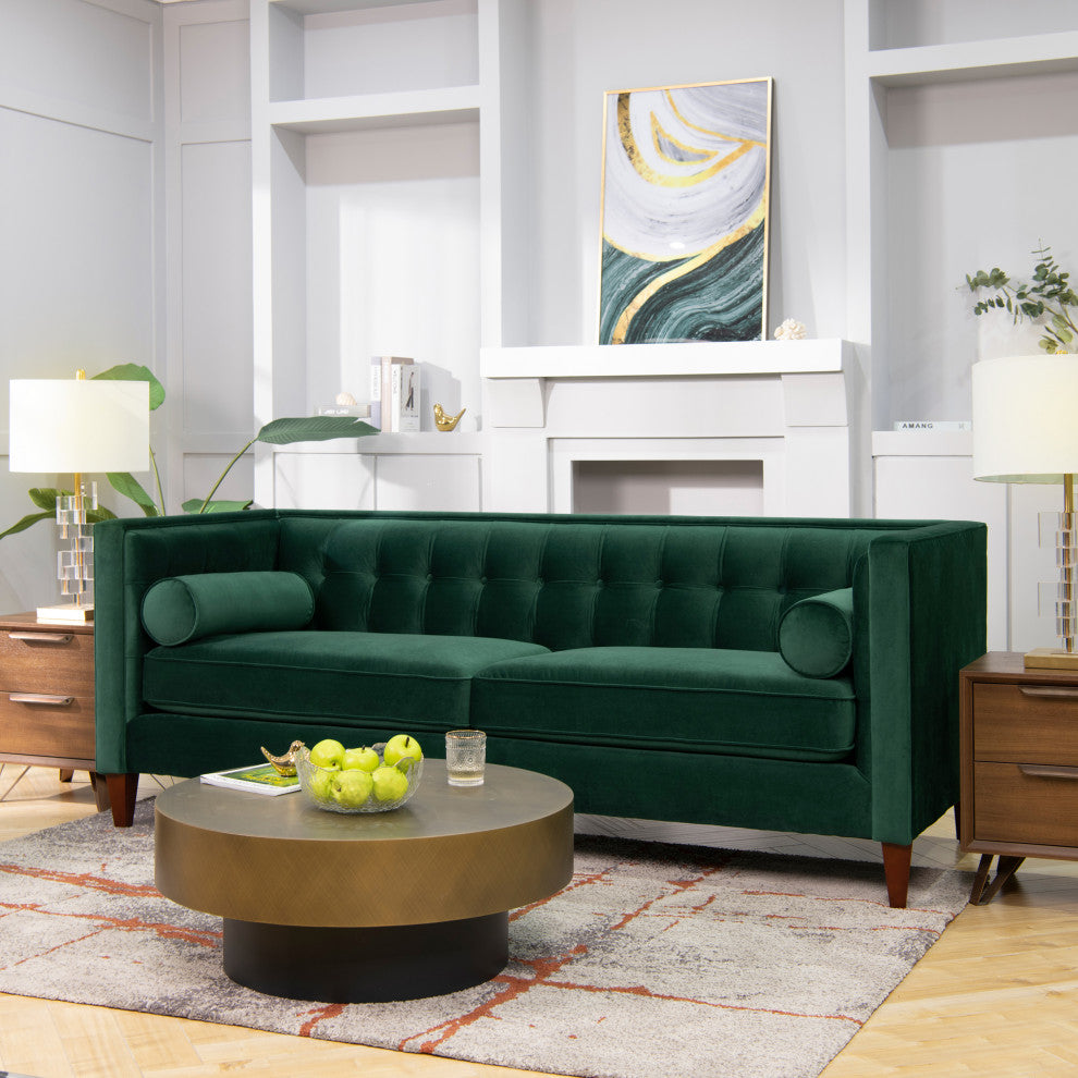 Jack 84" Modern Tuxedo Tufted Sofa, Evergreen Velvet