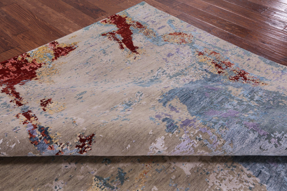 7' 11" X 10' 0" Handmade Abstract Wool and Silk Rug Q5974