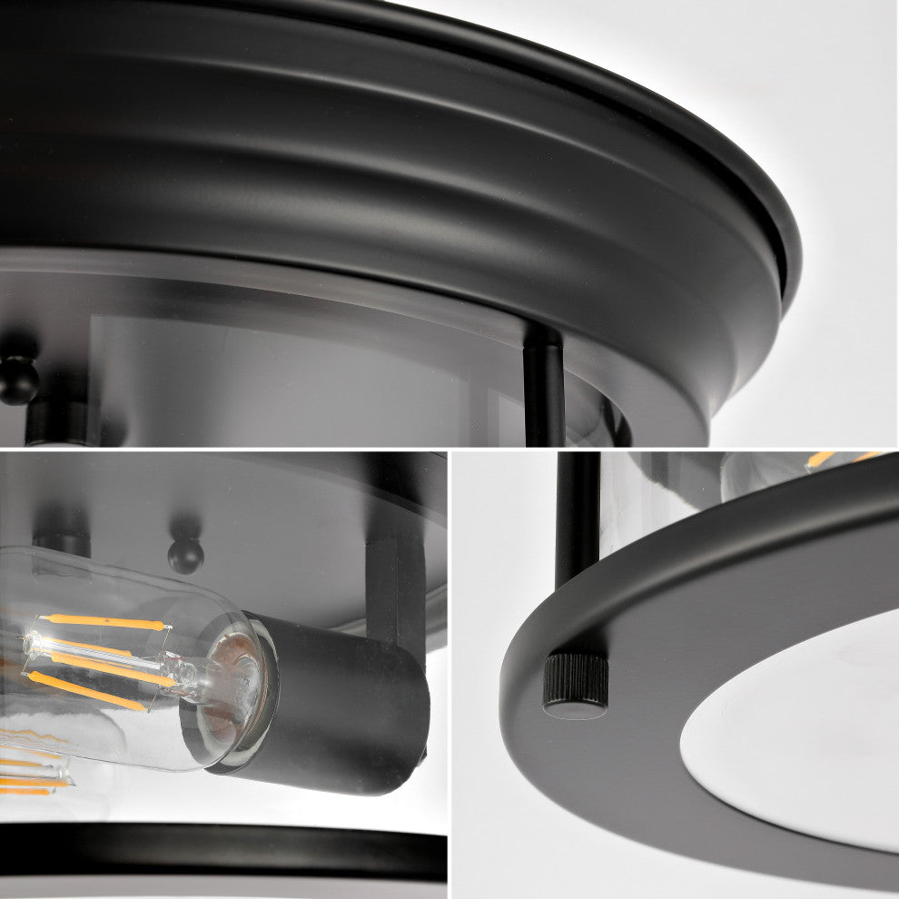 Lauren 13.25" 2-Light Metal/Glass LED Flush Mount, Black