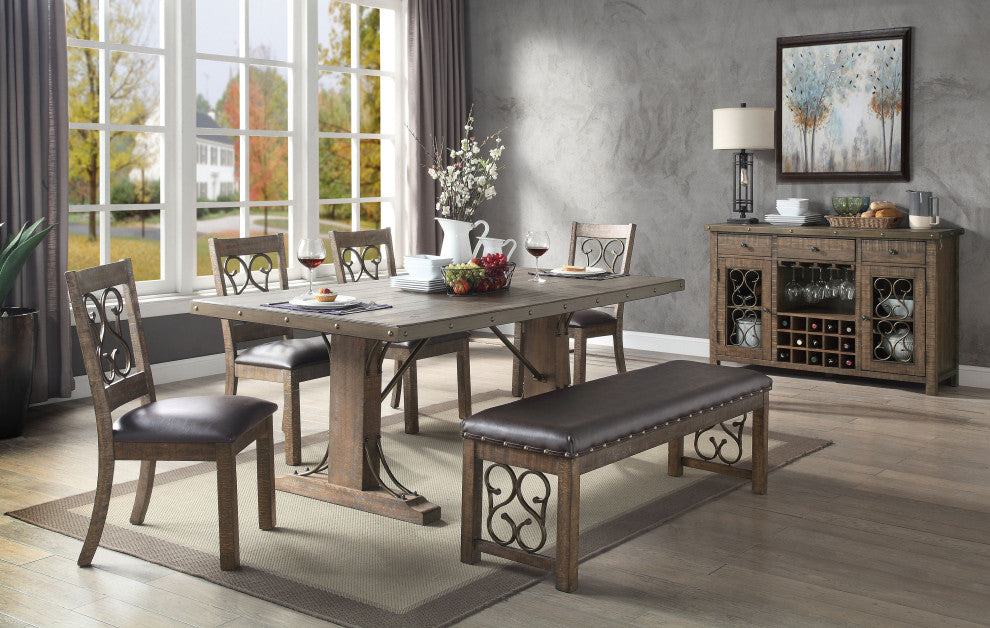 ACME Raphaela Server With Cup Holder and Wine Rack, Weathered Cherry Finish