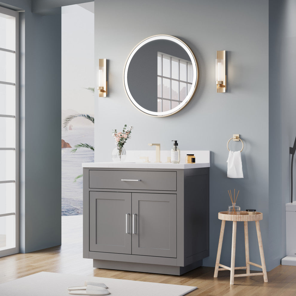 Round LED Bathroom Vanity Mirror, Defogger and Dimmer, ETL-listed, 28"x28", Brushed Gold