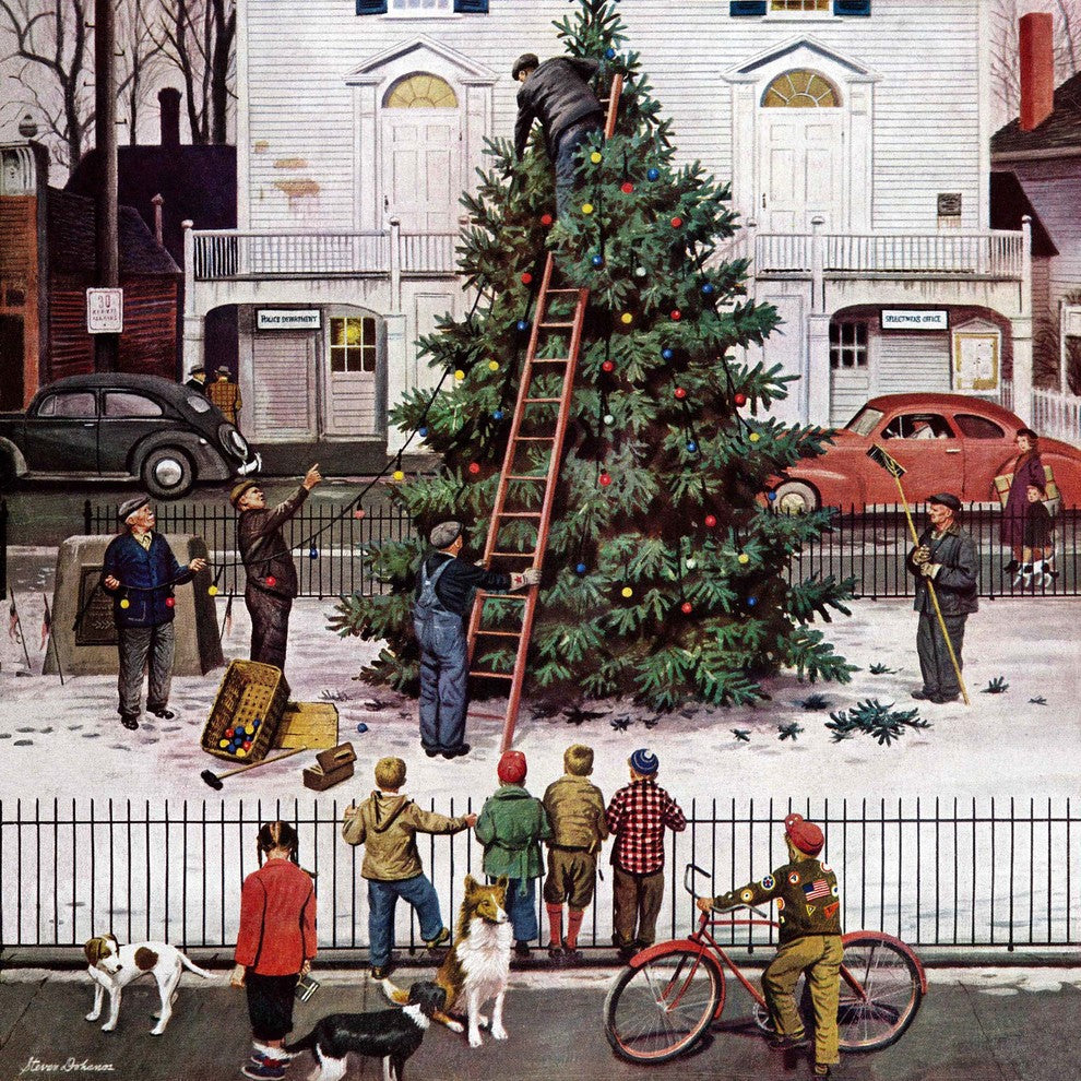 "Tree in Town Square" Painting Print on Canvas by Stevan Dohanos