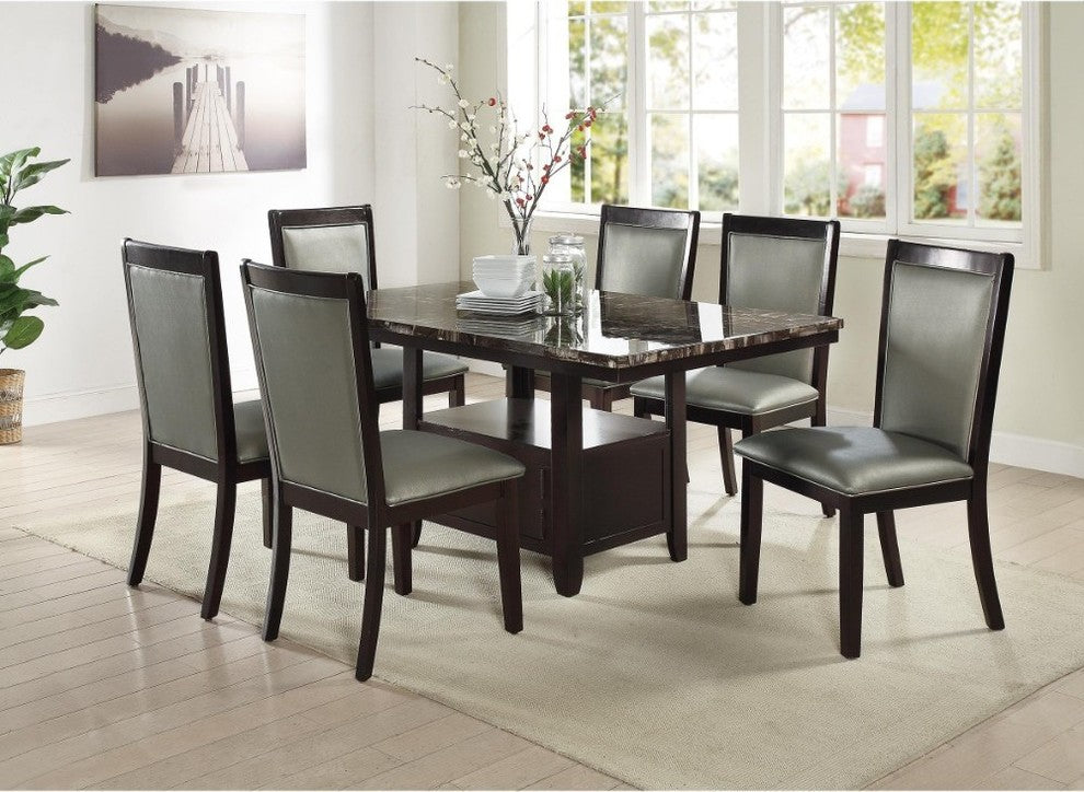 Wooden Dining Table With Spacious Bottom Storage Dark Brown