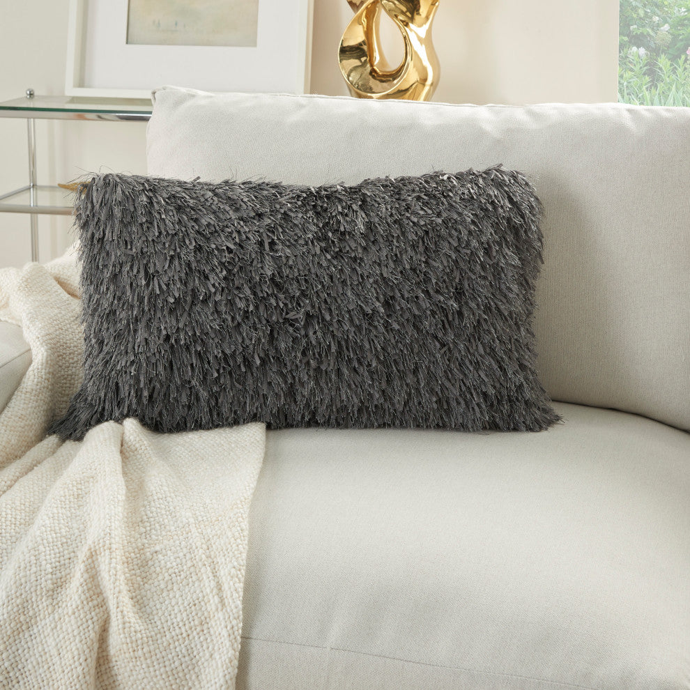 Mina Victory TL048 Throw Pillow, Charcoal, 14" x 24"