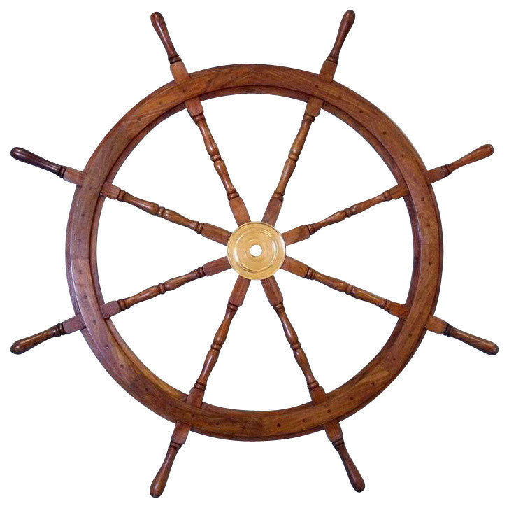 Model Ship Wheel, Brass and Wood, Large, 48"