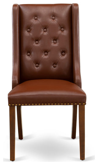 3Pc Kitchen Set, 1 Pedestal Table, 2 Brown Upholstered Chairs, Mahogany Finish