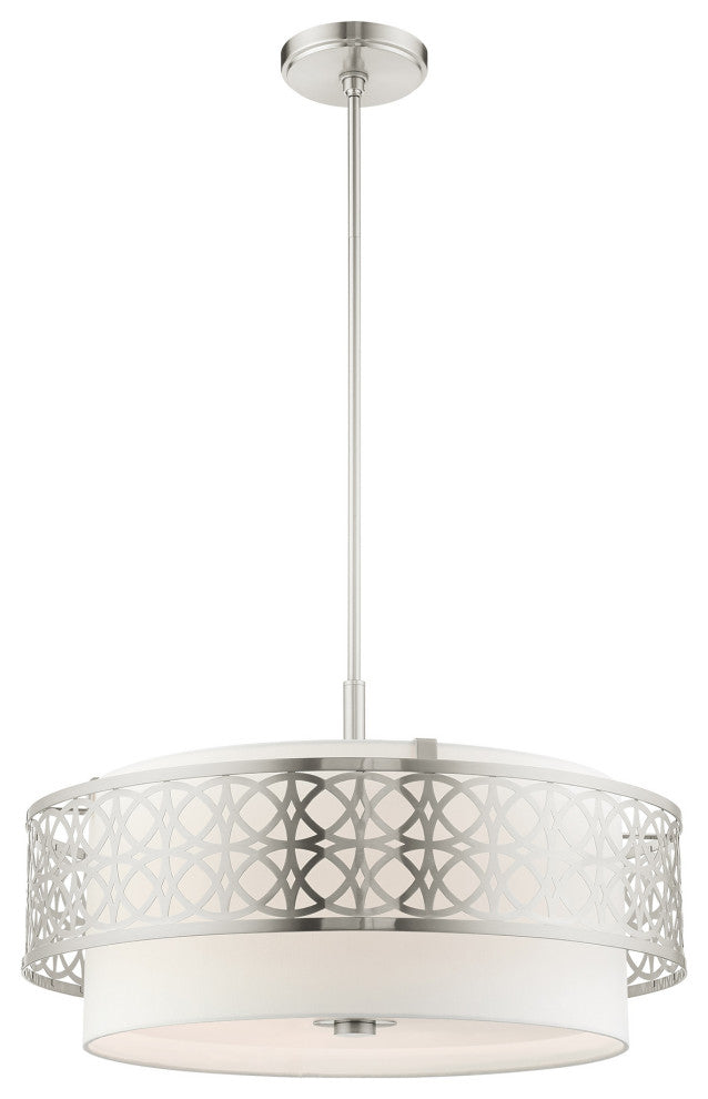 Brushed Nickel Fretwork, Ornamental, Sophisticated Pendant Chandelier