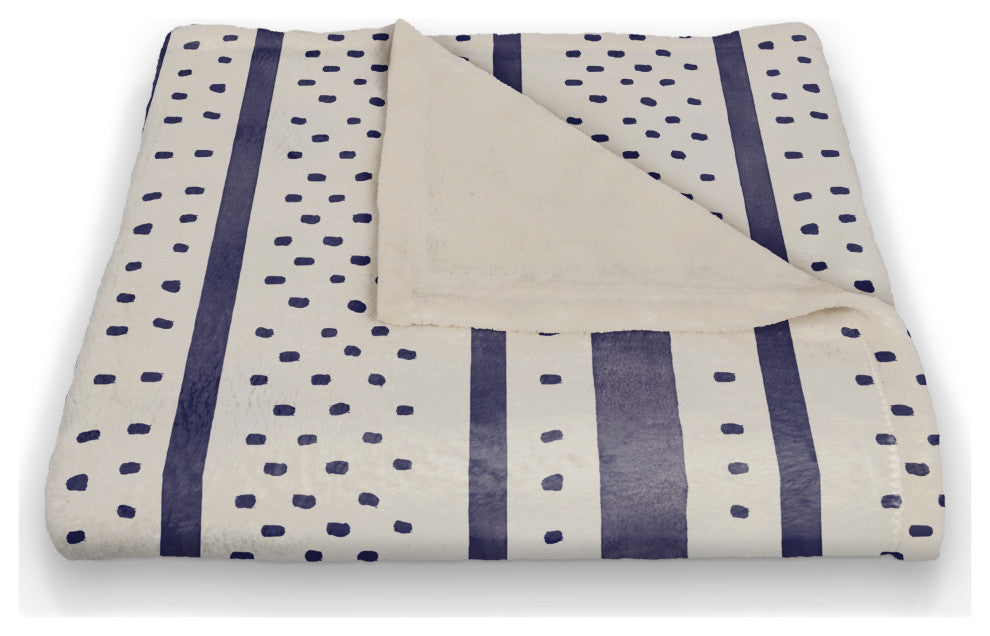 Watercolor Stripes Dots 50x60 Throw Blanket, Navy
