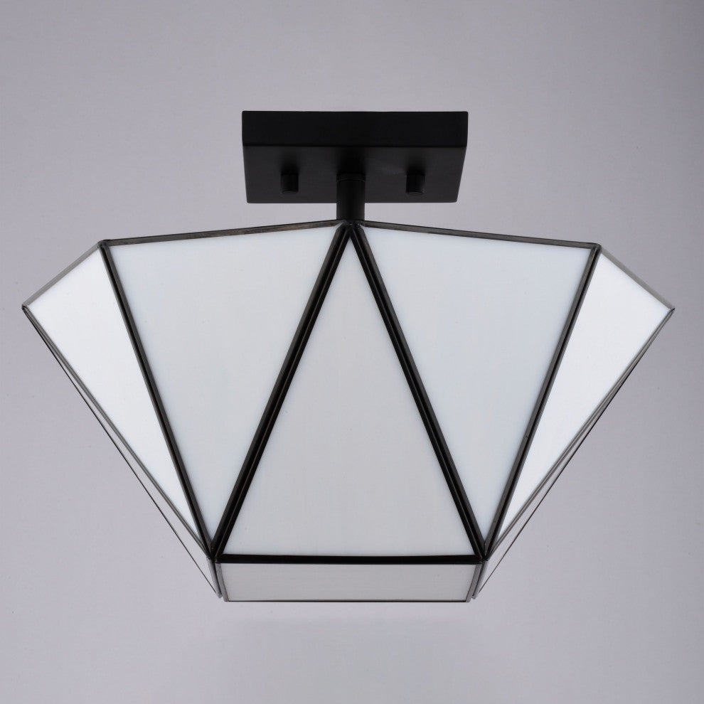 Burnett 2-Light Matte Black Mid-Century Modern Semi Flush Mount Ceiling Fixture, Matte Black