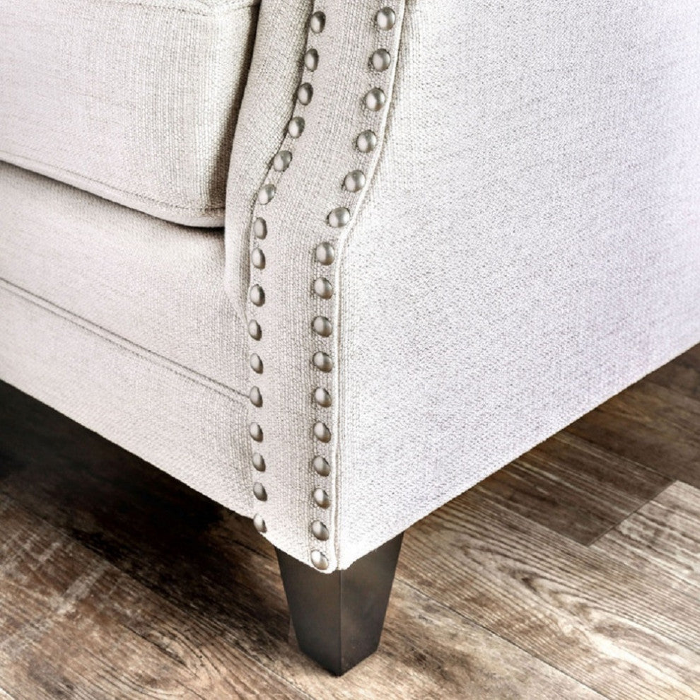 Linen-like Fabric Love Seat with Nailhead Trim Design, Beige